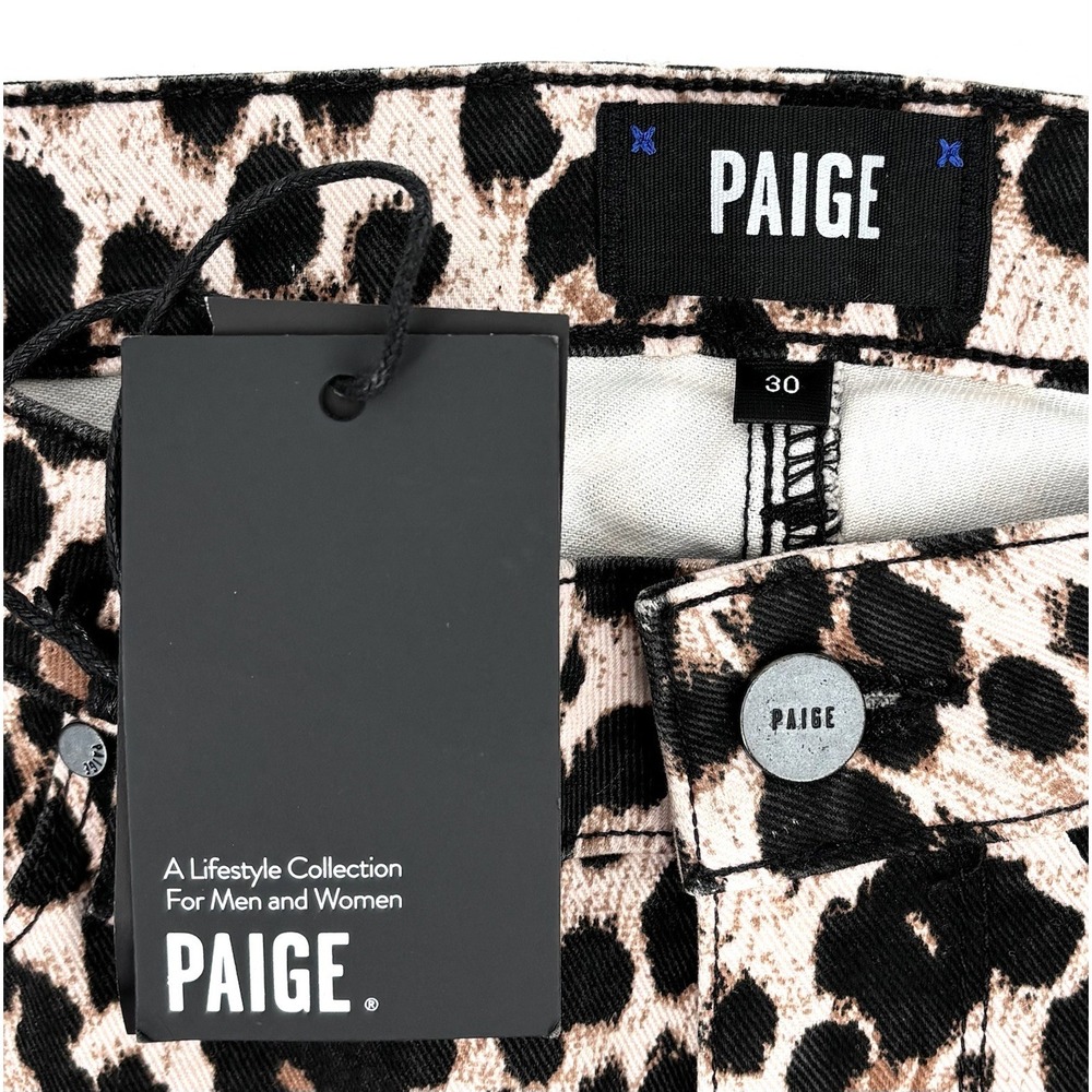 PAIGE Hoxton Ankle Jeans Size 30 Leopard Print High Rise Raw Hem NWT - Picture 8 of 9